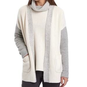 BARBOUR Dipton Cardigan Open-Front Sweater Oversized Gray Cream - Sz Medium